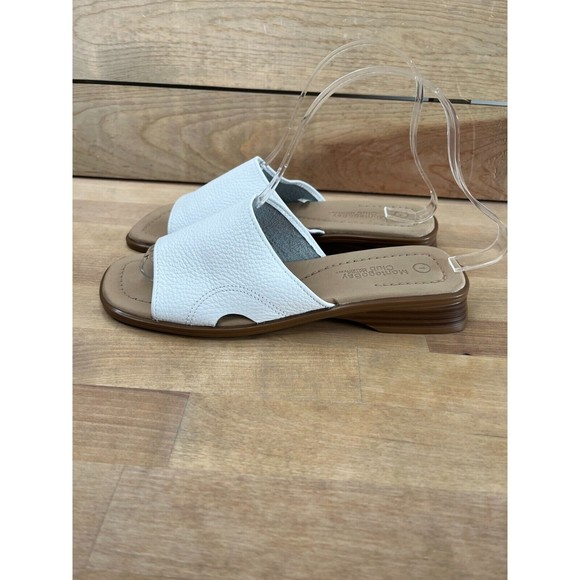 90s Minimalist Square Heel, Nude Pebbled Leather  Block Heel Slides Sandal White - Picture 3 of 8
